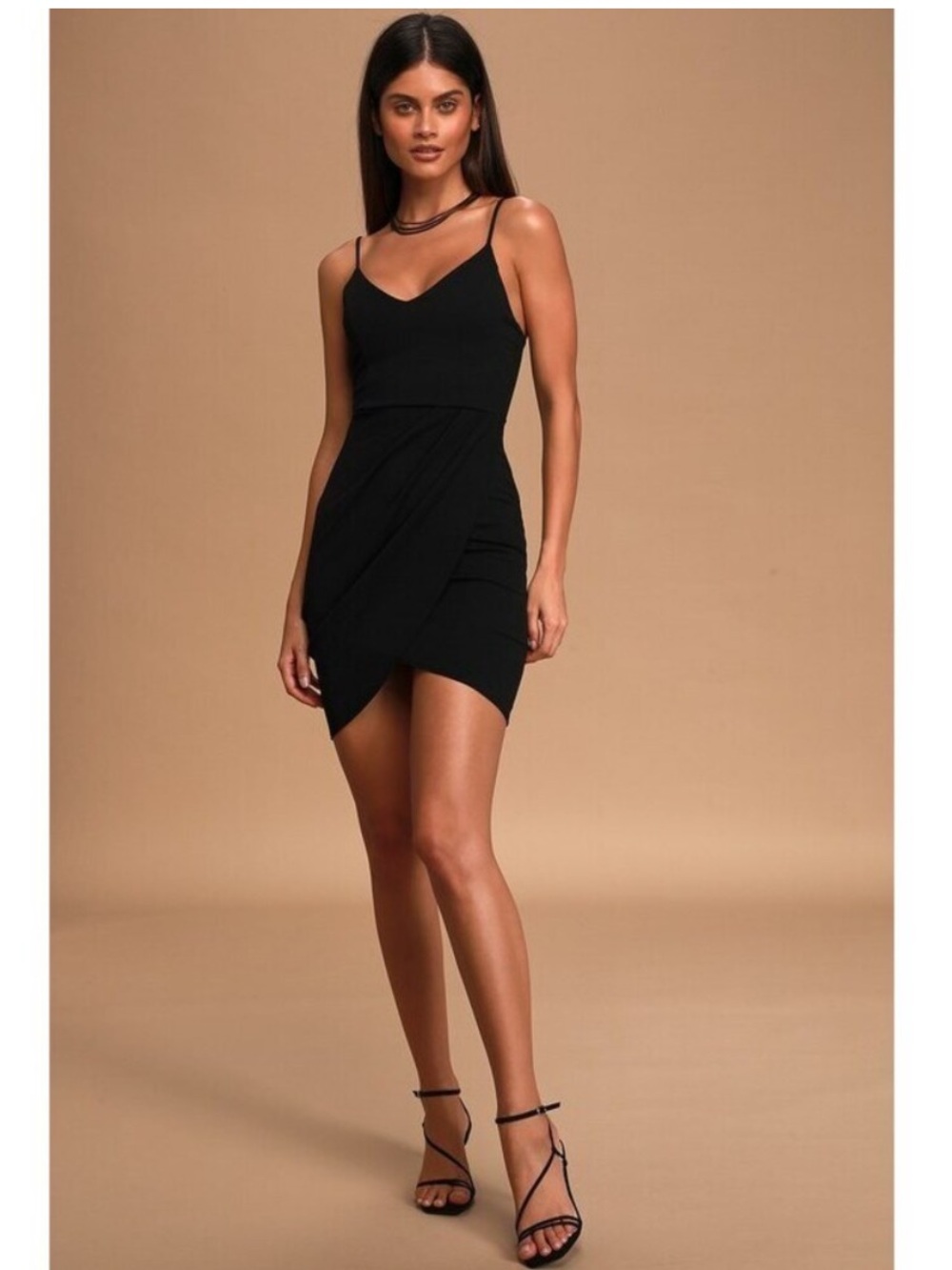 Black faux wrap mini dress